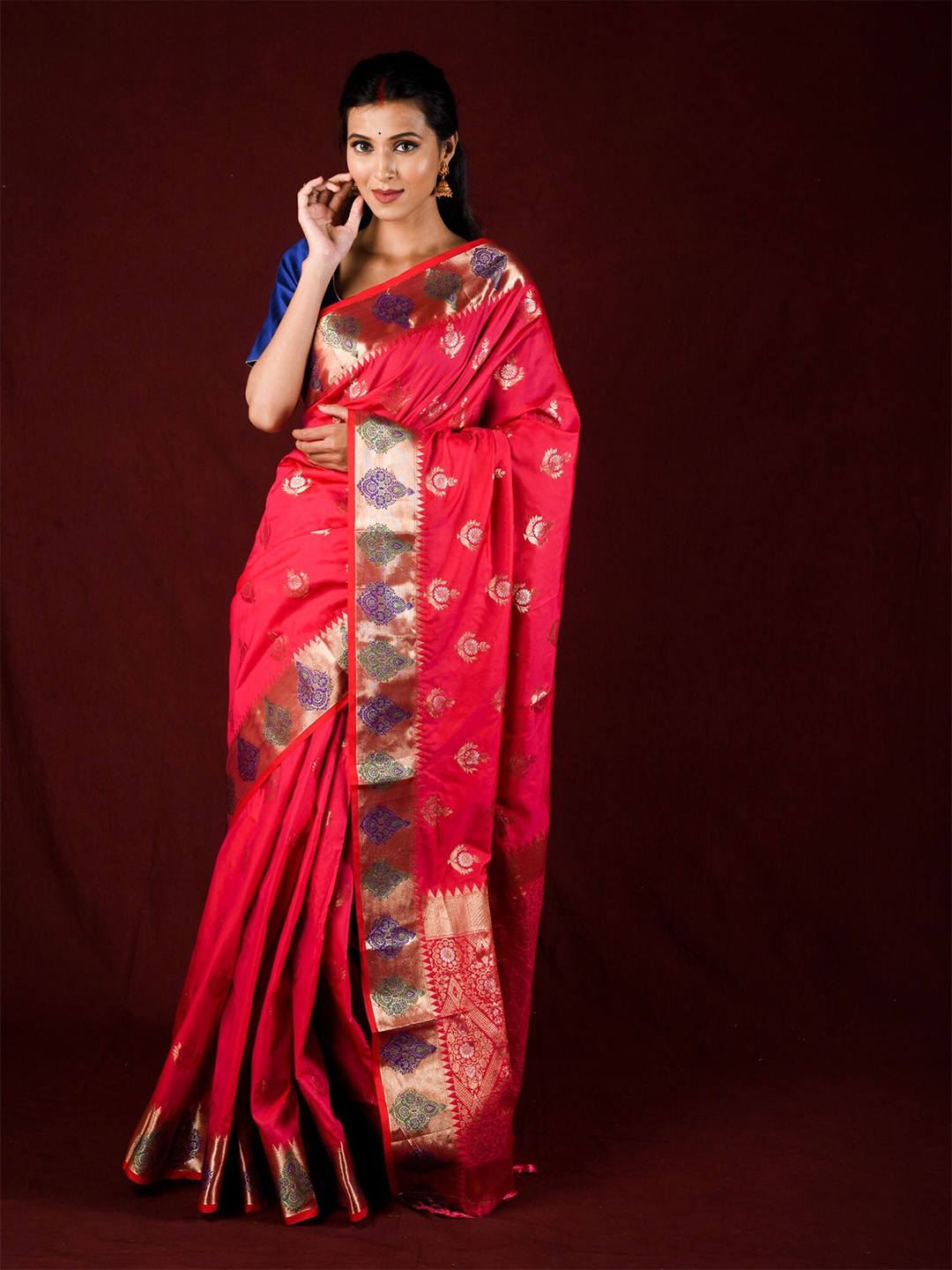

Exclusiva Pink & Blue Ethnic Motifs Zari Saree