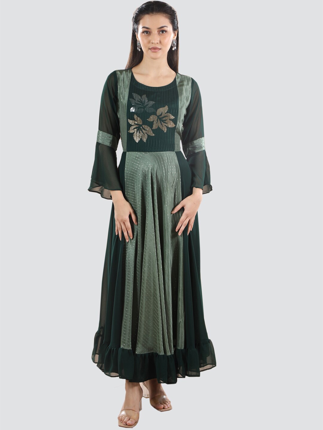 

taruni Women Green Embroidered Maxi Long Ethnic Dress