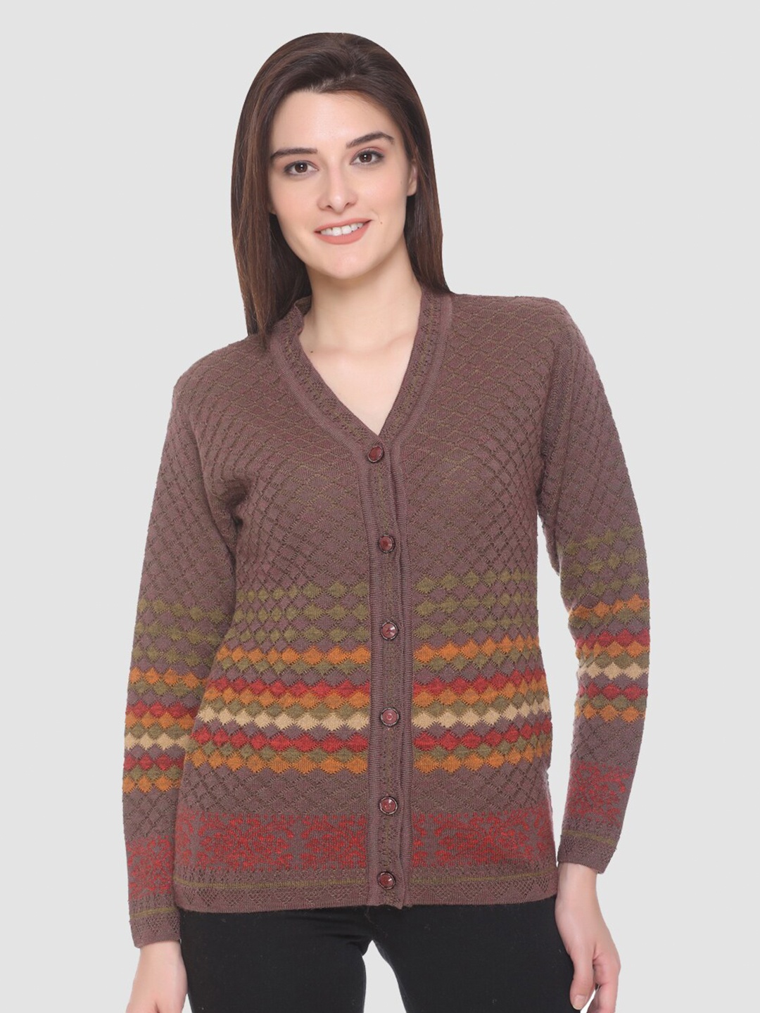 

aarbee Women Coffee Brown & Orange Cardigan