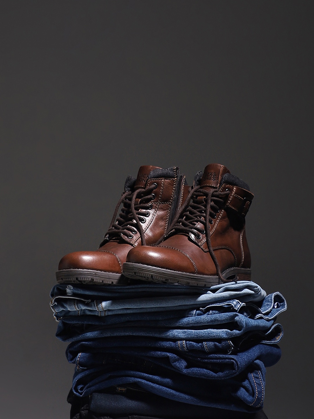 

Jack & Jones Men Brown Solid Leather Biker Boots