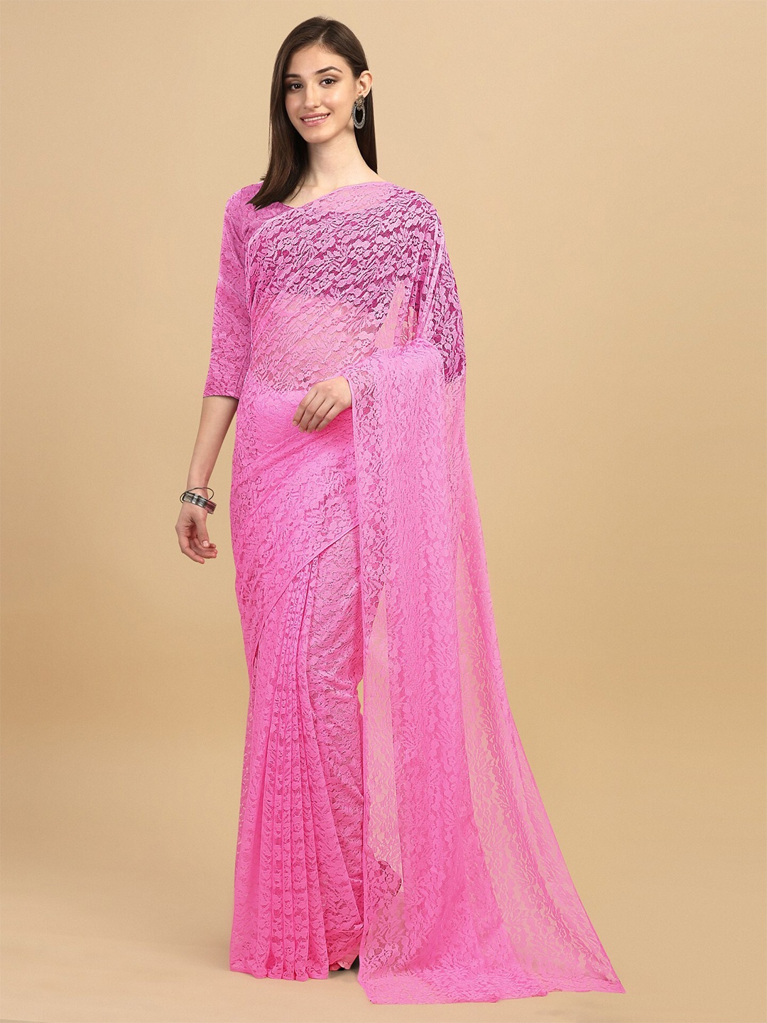 

ORUS Pink Floral Net party Wear Saree