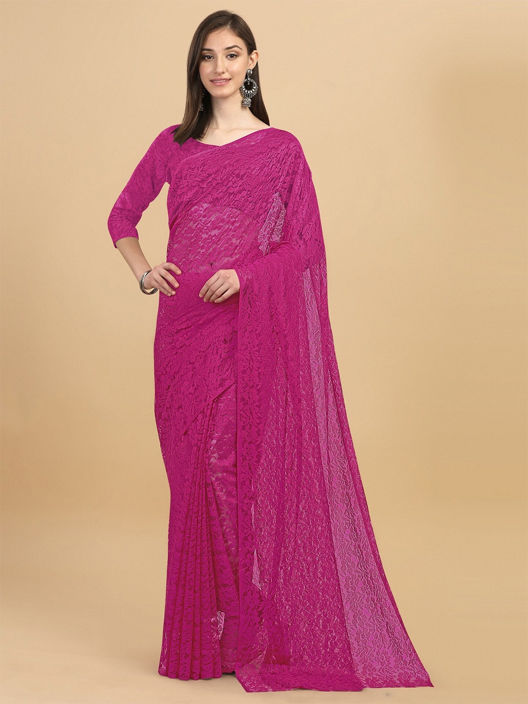

ORUS Magenta Floral Net party Wear Saree