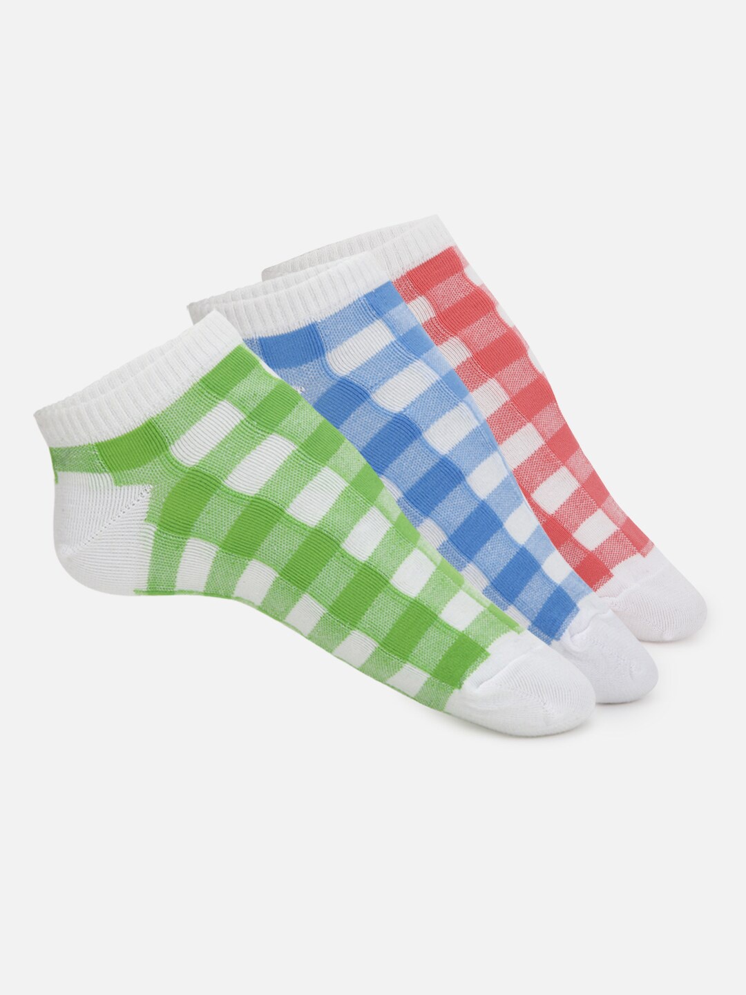 

Forever 21 Women Pack of 3 Green Blue & Red Checked Ankle Length Socks