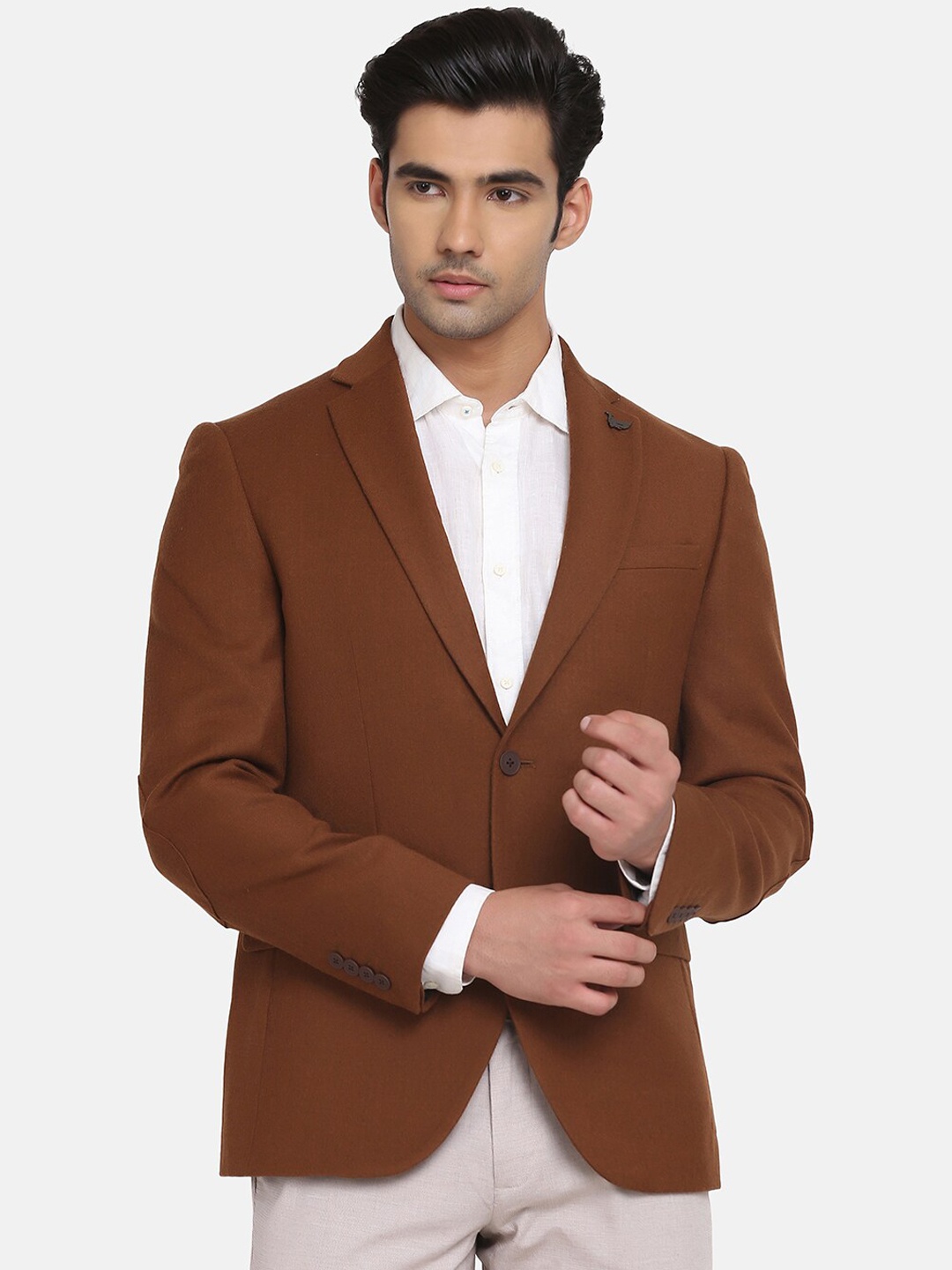 

Blackberrys Men Brown Solid Single-Breasted Slim-Fit Blazer