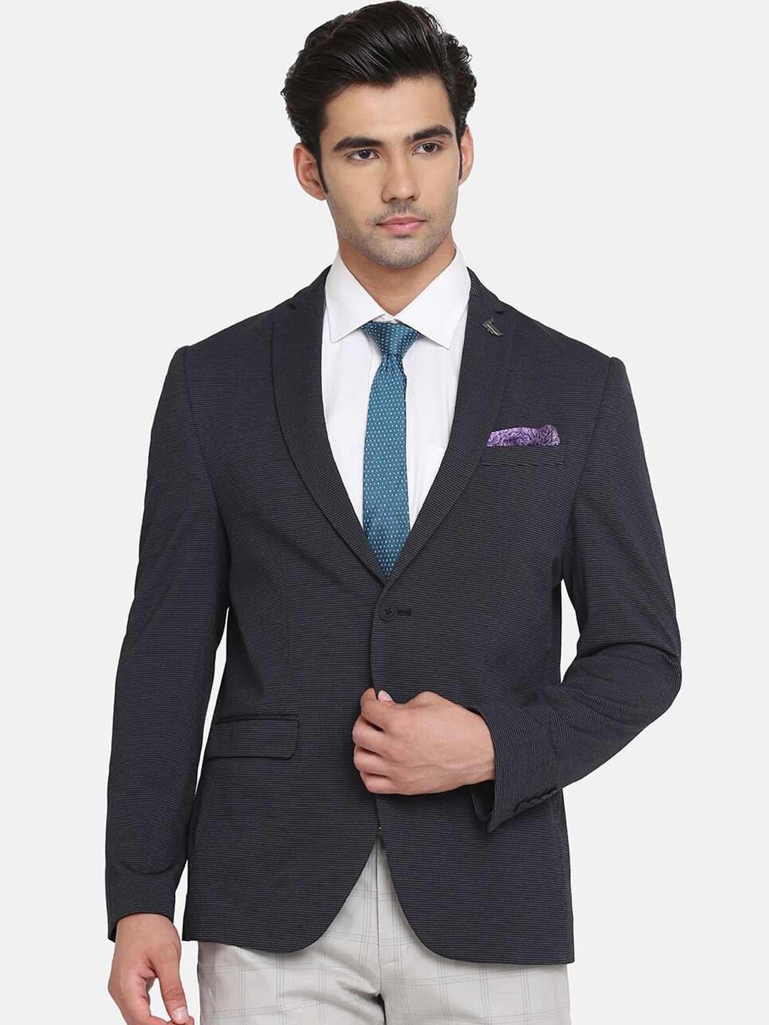

Blackberrys Men Formal Black Striped TechPro Blazer