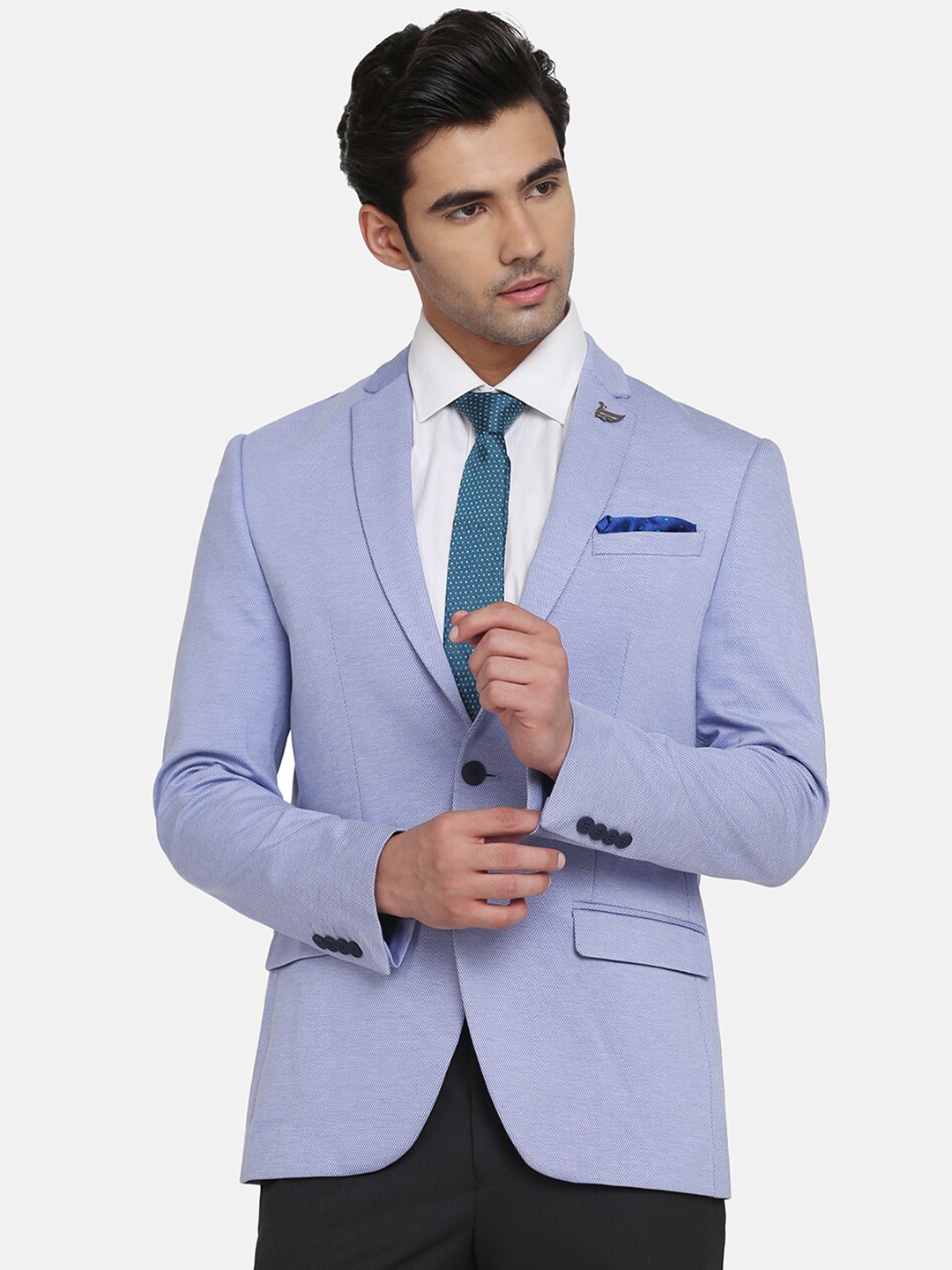 

Blackberrys Men Blue Solid Slim-Fit Single Breasted Formal Blazer