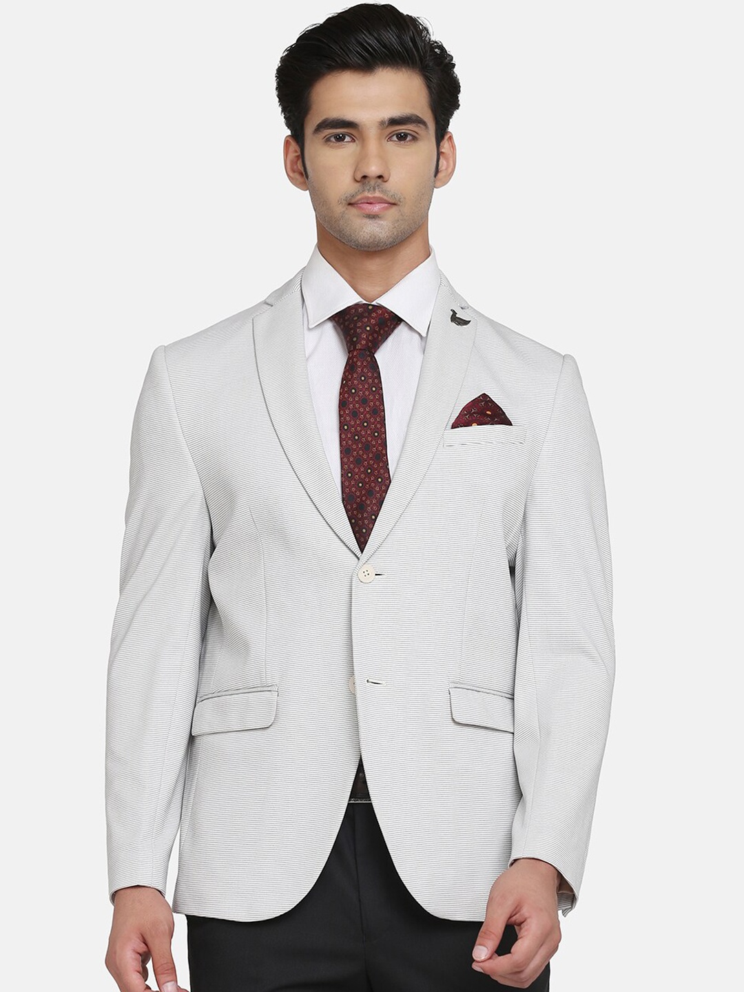 

Blackberrys Men Formal Ecru Striped TechPro Blazer, Beige