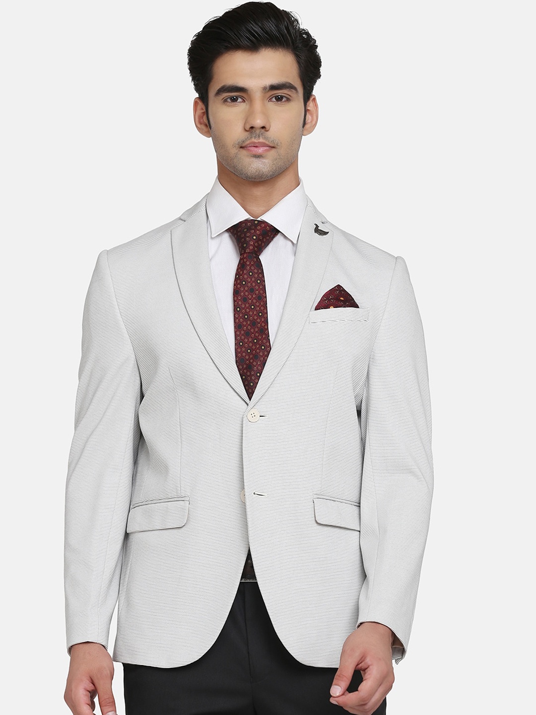 

Blackberrys Men Formal Ecru Striped TechPro Blazer, White