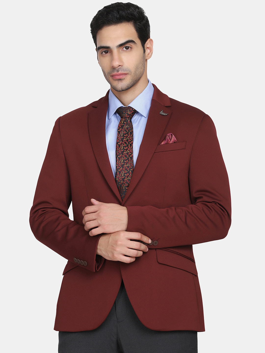 

Blackberrys Men Maroon Solid Ultra Slim-Fit Single Breasted Formal Blazer
