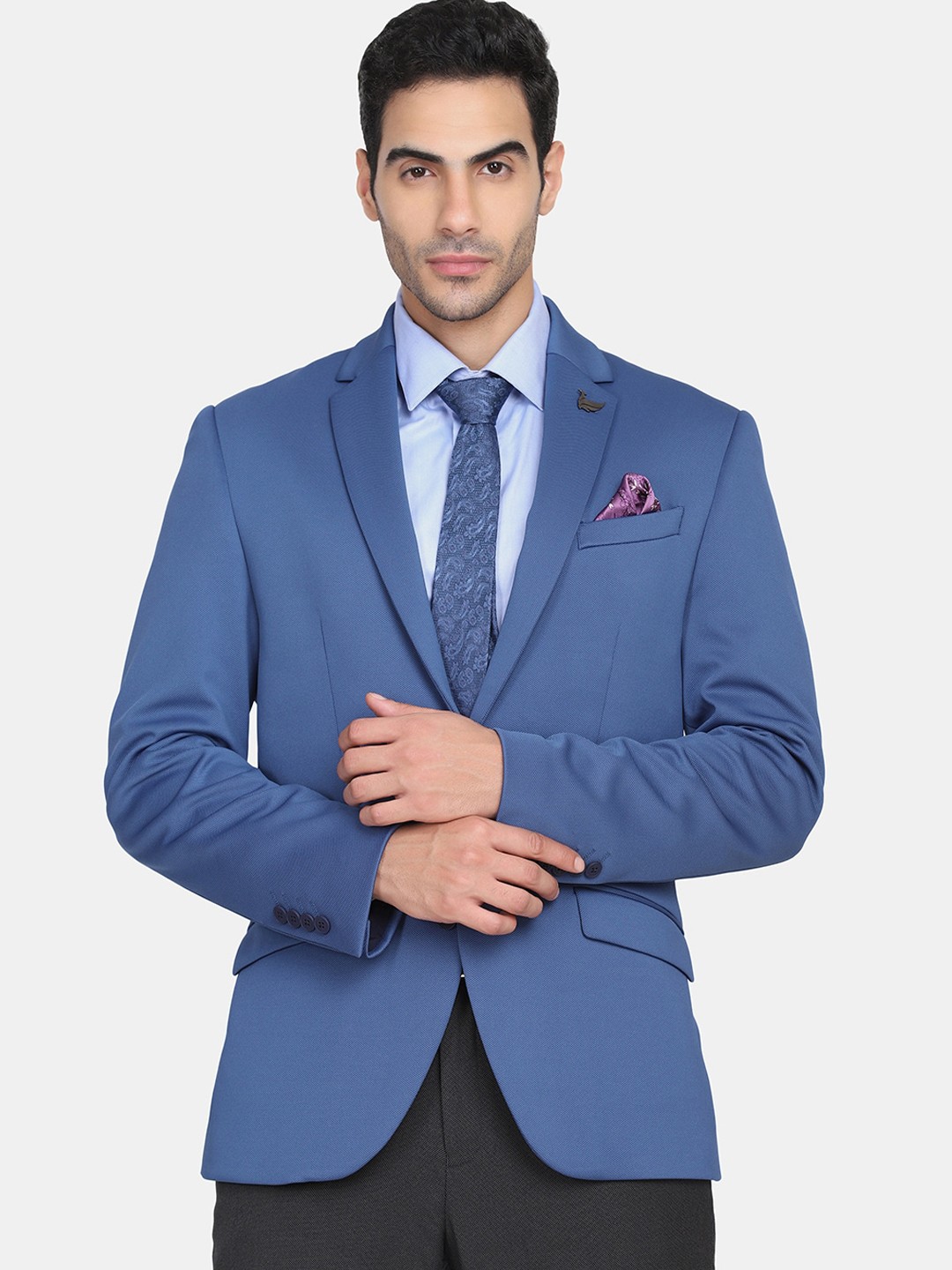 

Blackberrys Men Blue Solid Ultra Slim-Fit Single-Breasted Formal Blazers