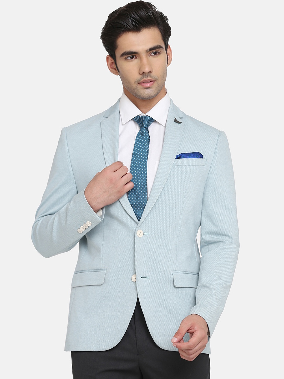 

Blackberrys Men Green Solid Ultra Slim-Fit Single- Breasted Formal Blazers