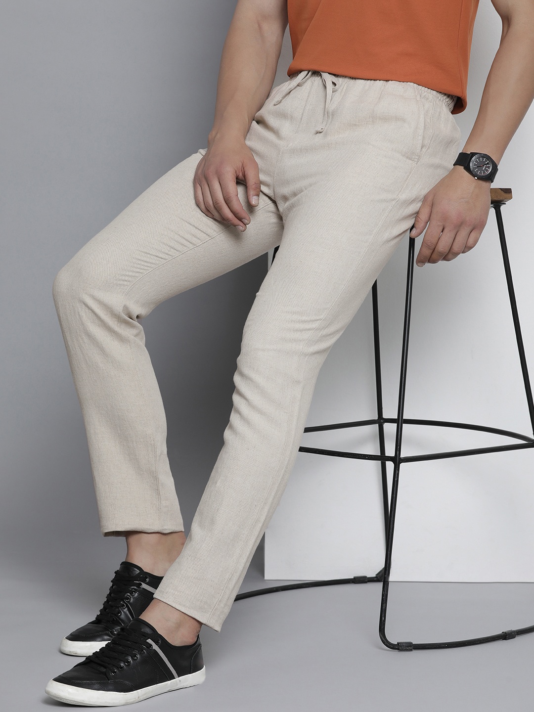 

Nautica Men Linen Slim Fit Drawstring Trousers, Beige