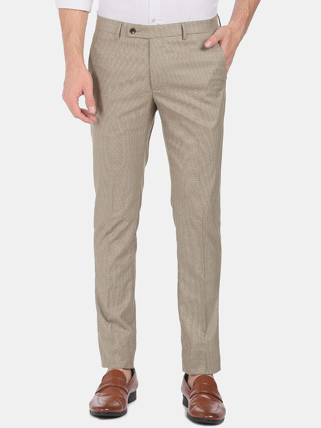 

Arrow Men Beige Mid Rise Flat Front Formal Trousers