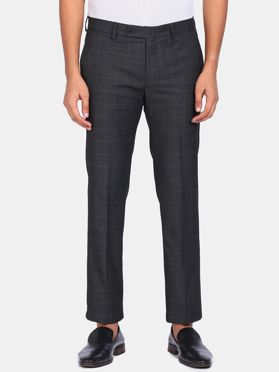 

Arrow Men Grey Checked Slim Fit Trousers