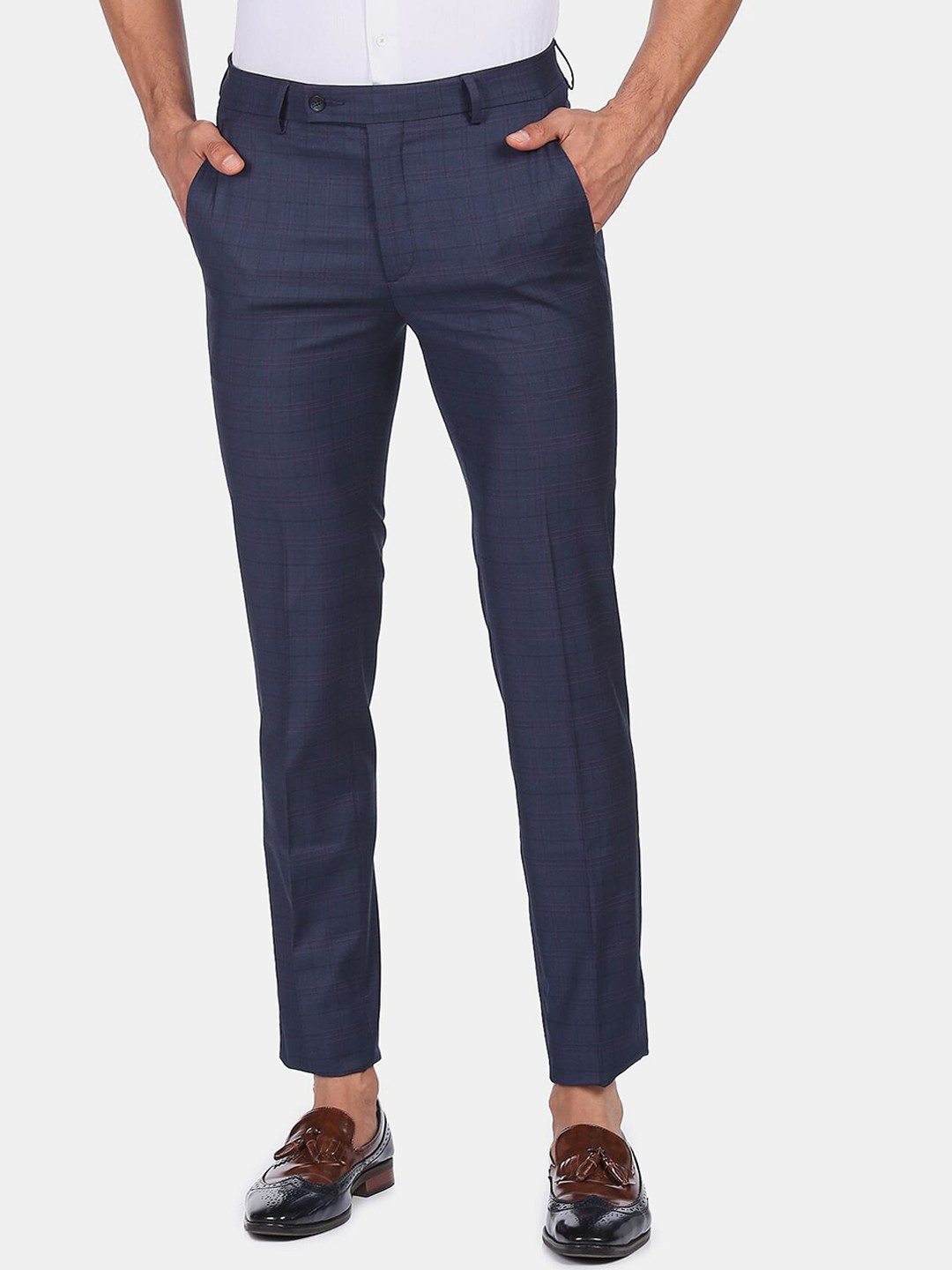 

Arrow Men Blue Checked Formal Trousers