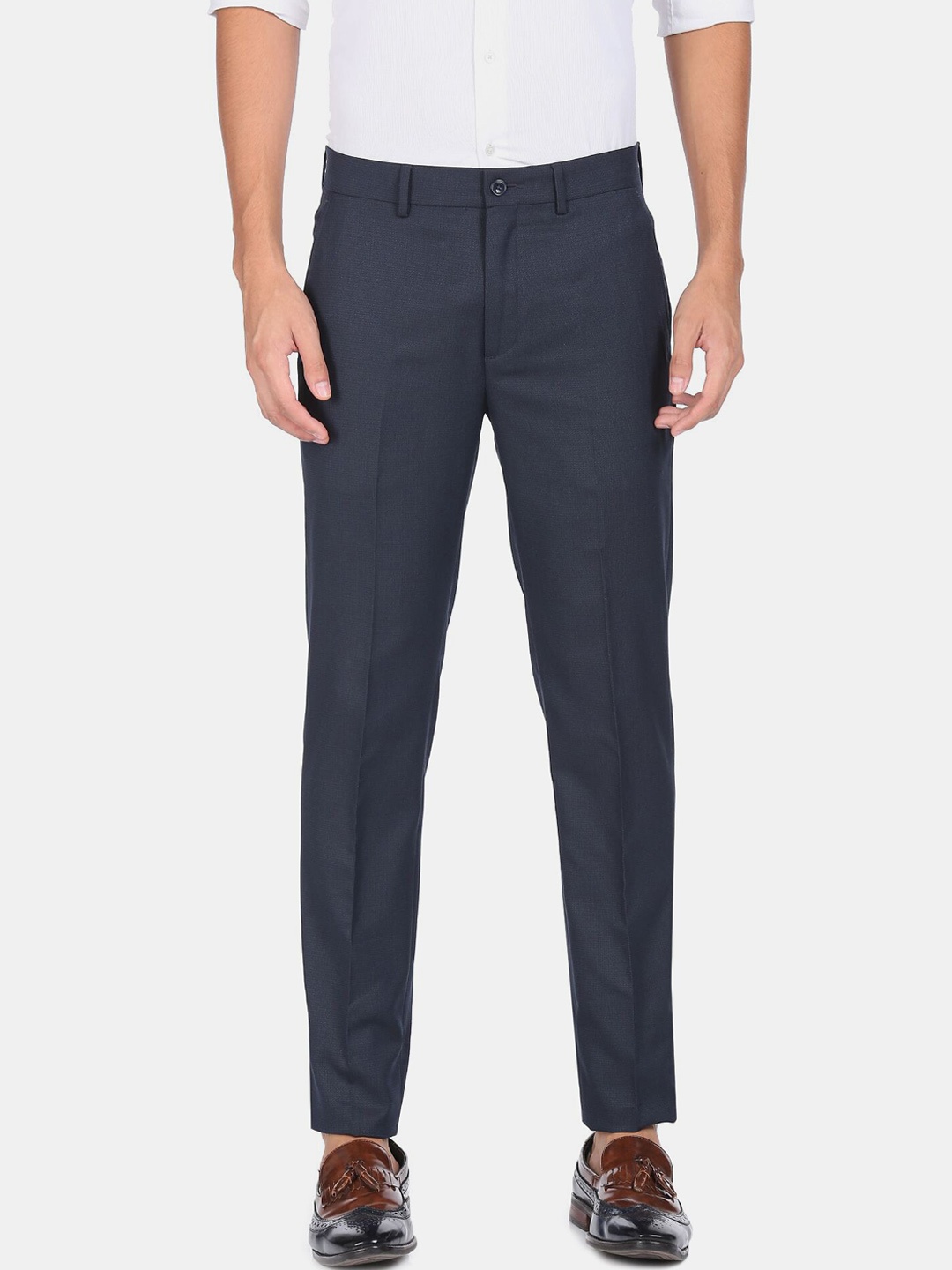 

Arrow Men Blue Textured Formal Trousers
