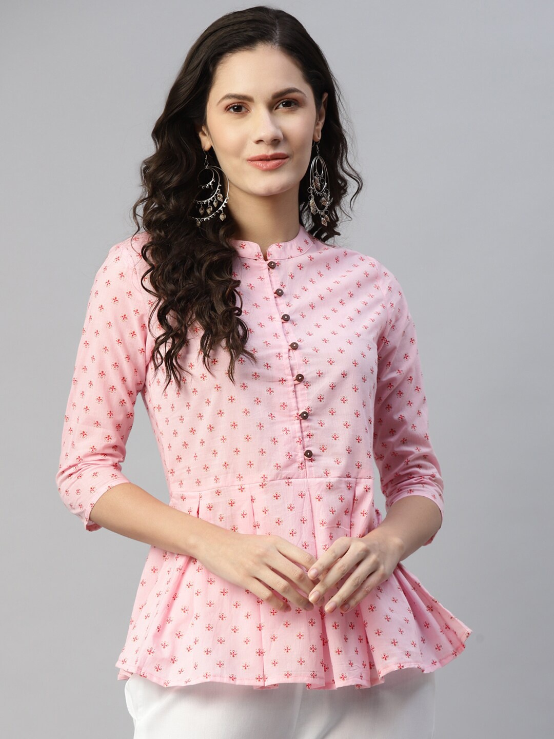 

HERE&NOW Women Pink Floral Printed Pure Cotton Kurti