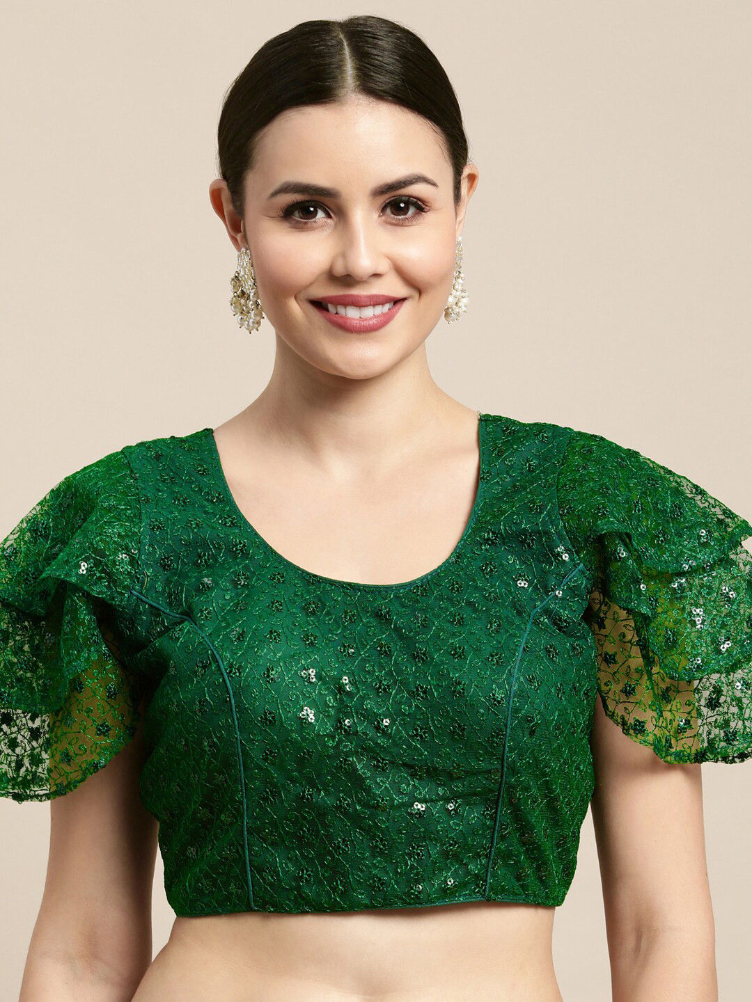 

Satrani Women Green Sequin Embellished Net Saree Blouse