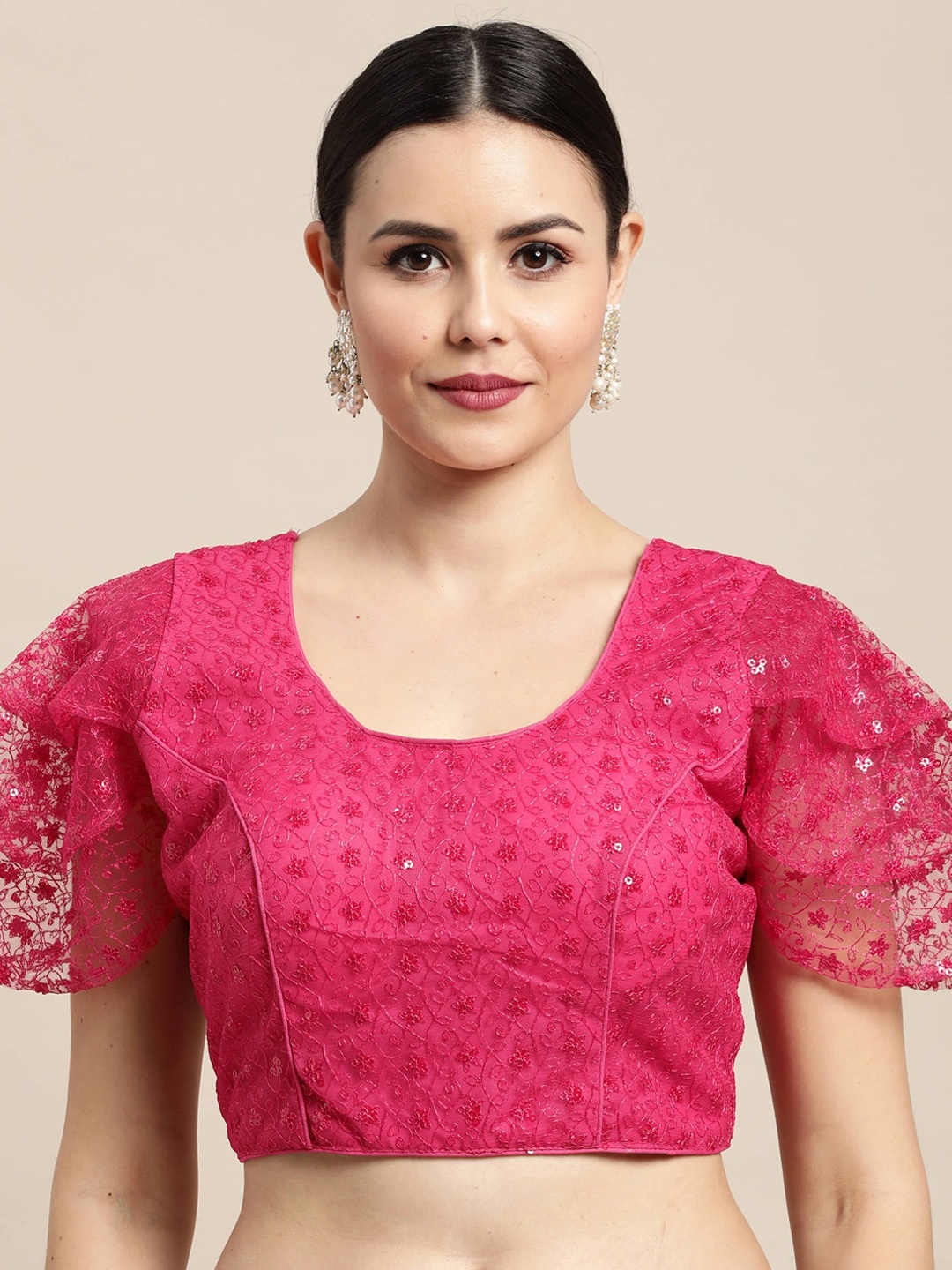 

Satrani Women Pink Sequined Work Net Saree Blouse