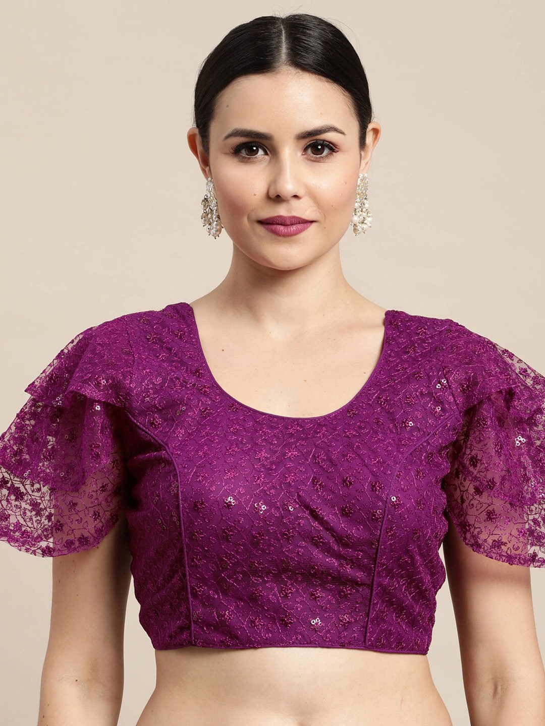 

Satrani Women Purple Sequinned Net Saree Blouse
