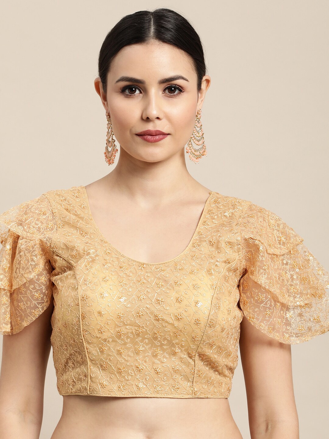 

Satrani Women Beige Net Sequinned Work Blouse