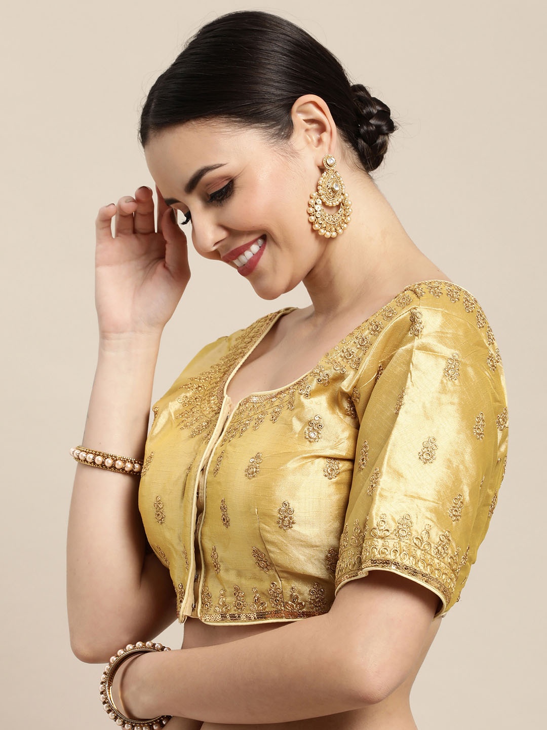 

Satrani Women Gold Embroidered Silk Readymade Saree Blouse