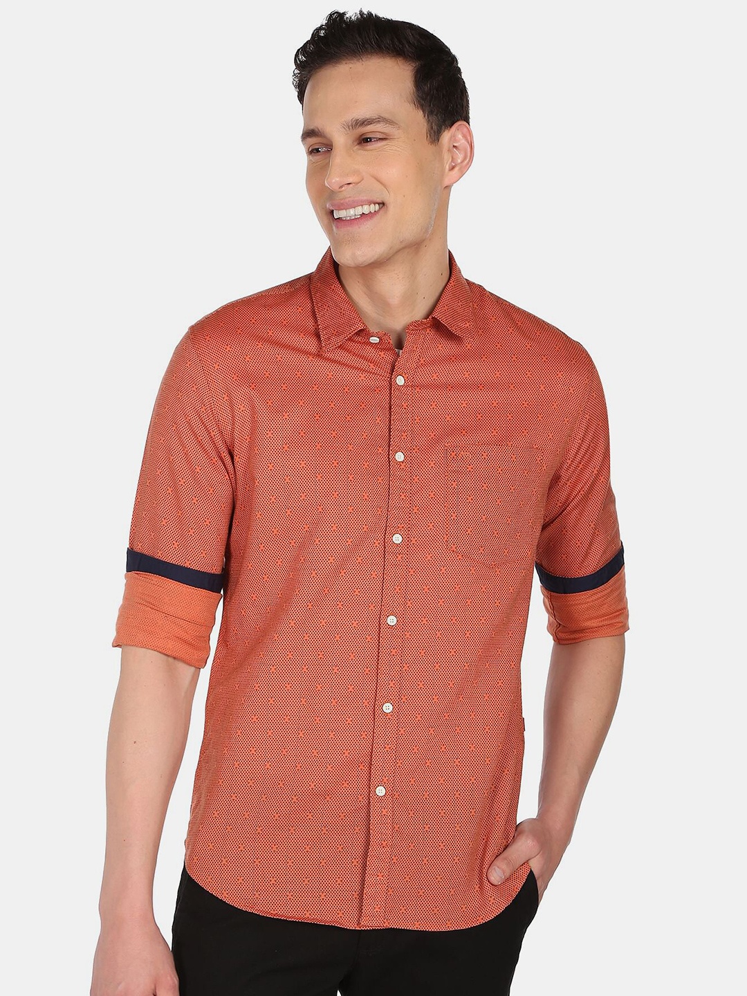 

AD By Arvind Men Orange Slim Fit Geometric Print Casual Shirt
