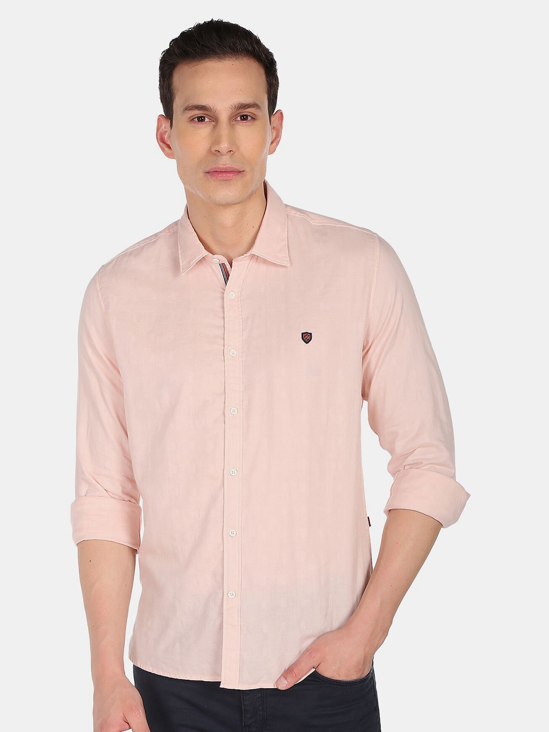 

AD By Arvind Men Pink Slim Fit Pure Cotton Casual Shirt