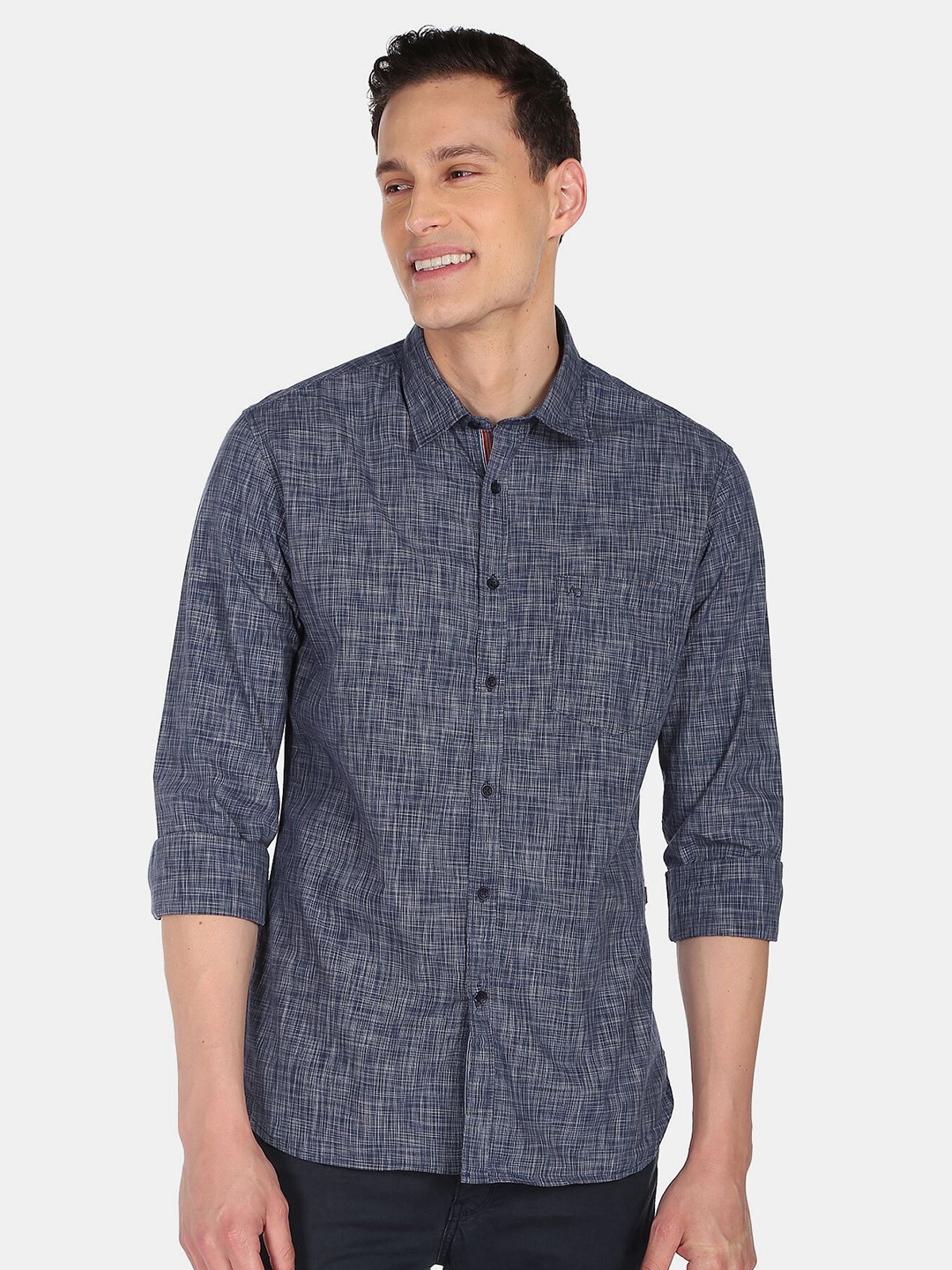 

AD By Arvind Men Navy Blue Slim Fit Printed Pure Cotton Casual Shirt