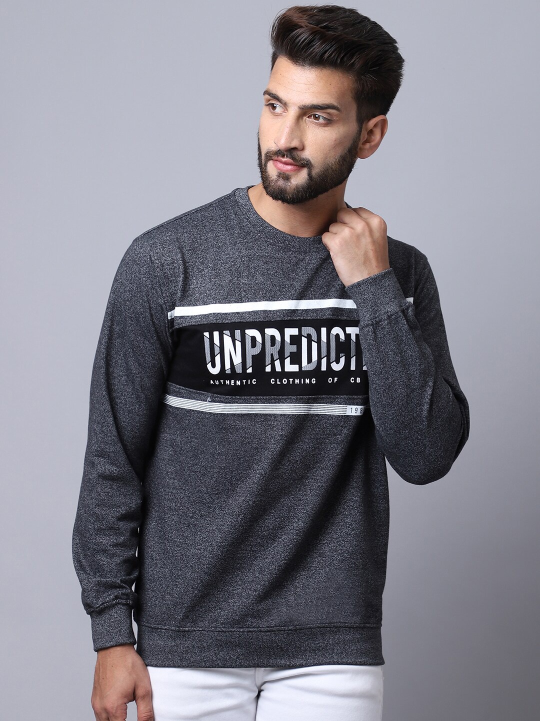 

Cantabil Men Grey & Black Typography Printed T-shirt