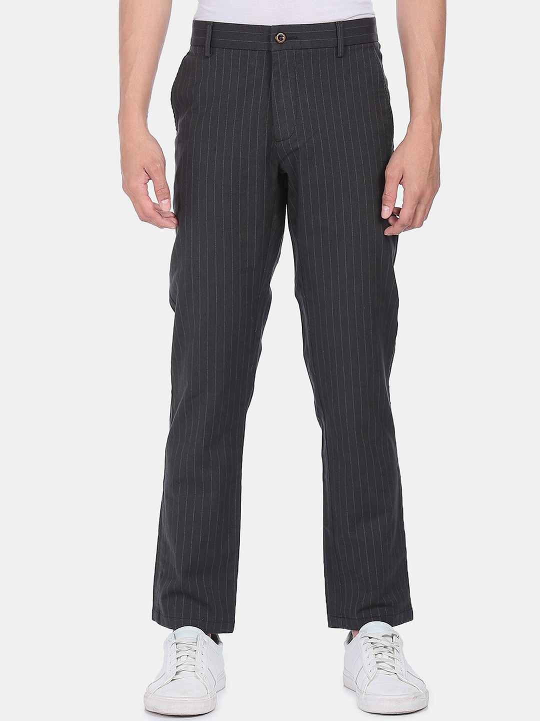

Arrow Sport Men Black Mid Rise Striped Casual Trousers