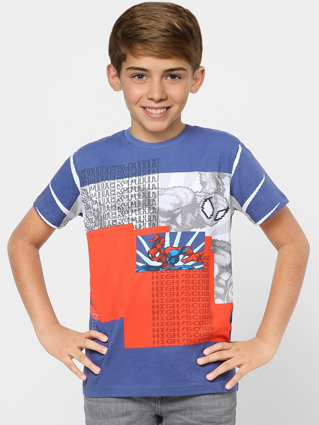 

Jack & Jones Junior Boys Blue & Red Spider-Man Printed T-shirt