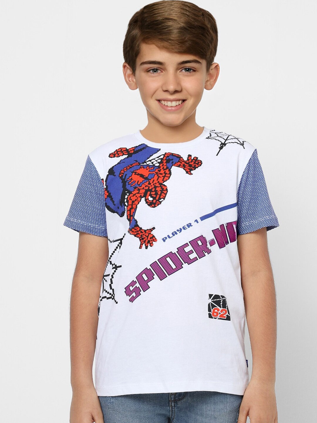 

Jack & Jones Junior Boys White Typography Spider-Man Printed T-shirt