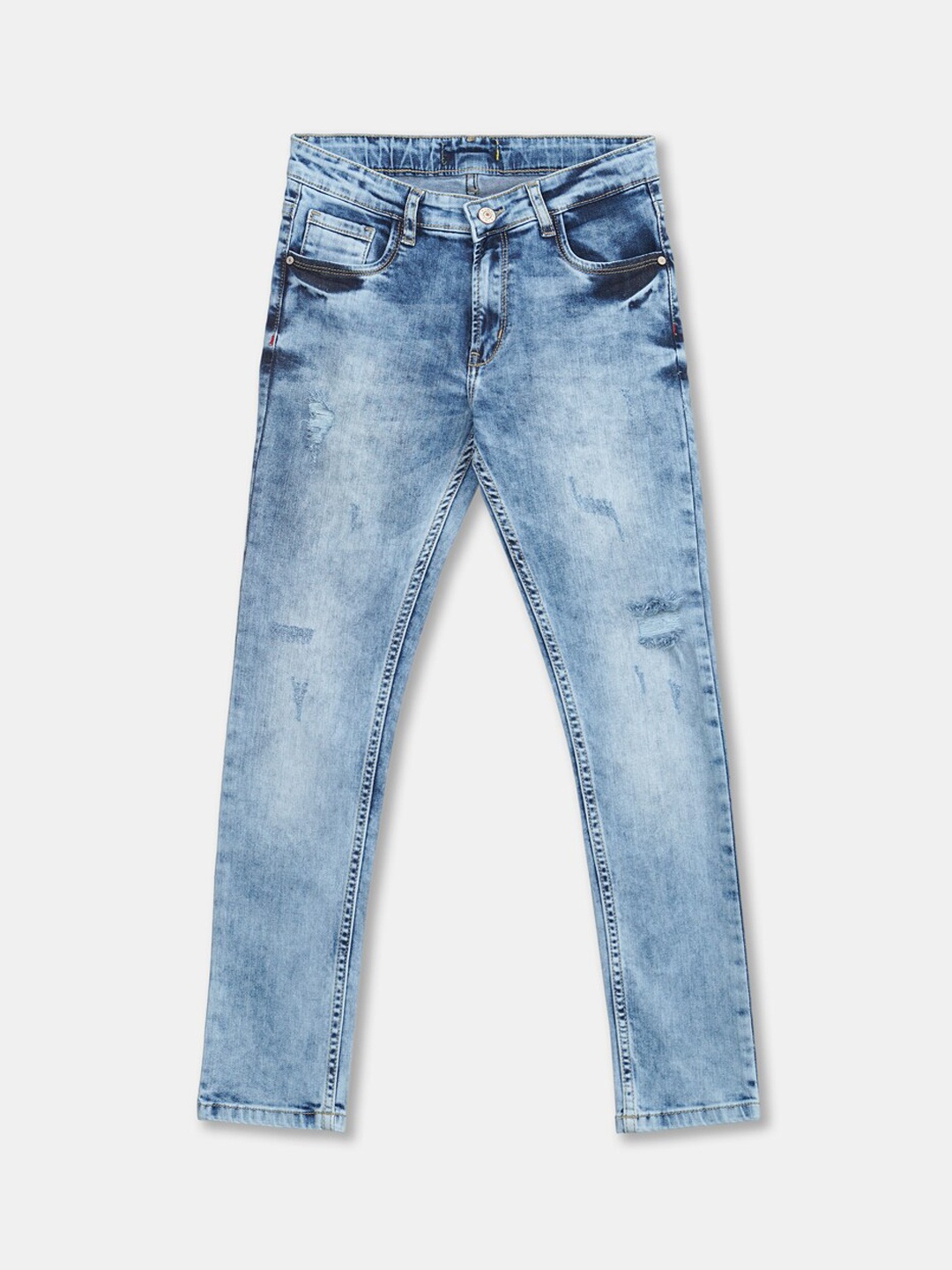

R&B Boys Mildly Distressed Heavy Fade Cotton Jeans, Blue