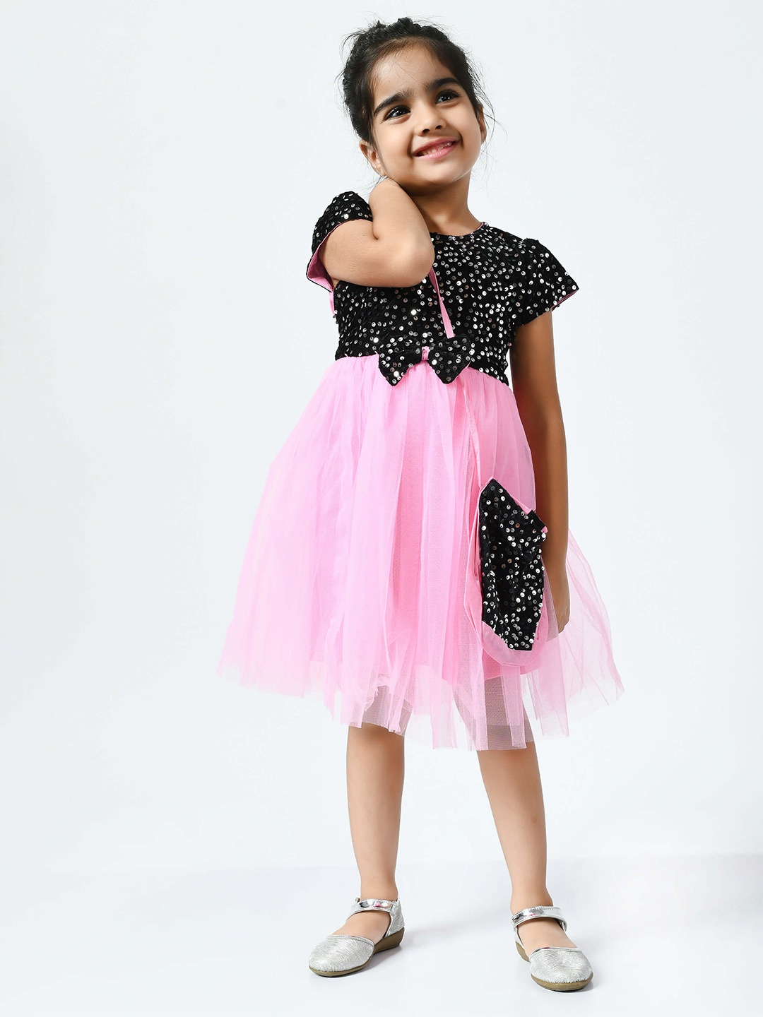 

Bella Moda Pink & Black Embellished Fit and Flare Dress