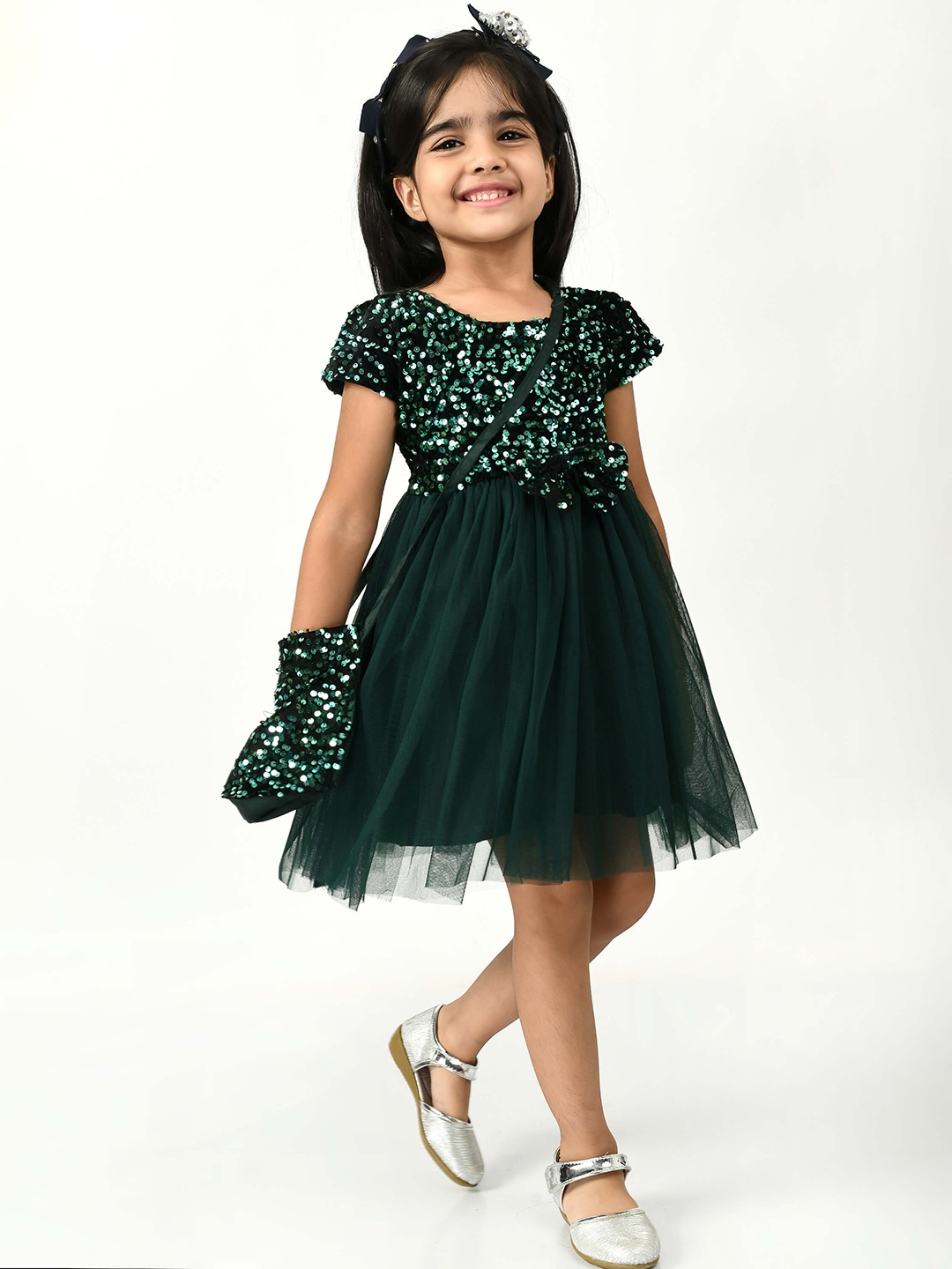 

Bella Moda Girls Green Embellished Fit and Flare Dress