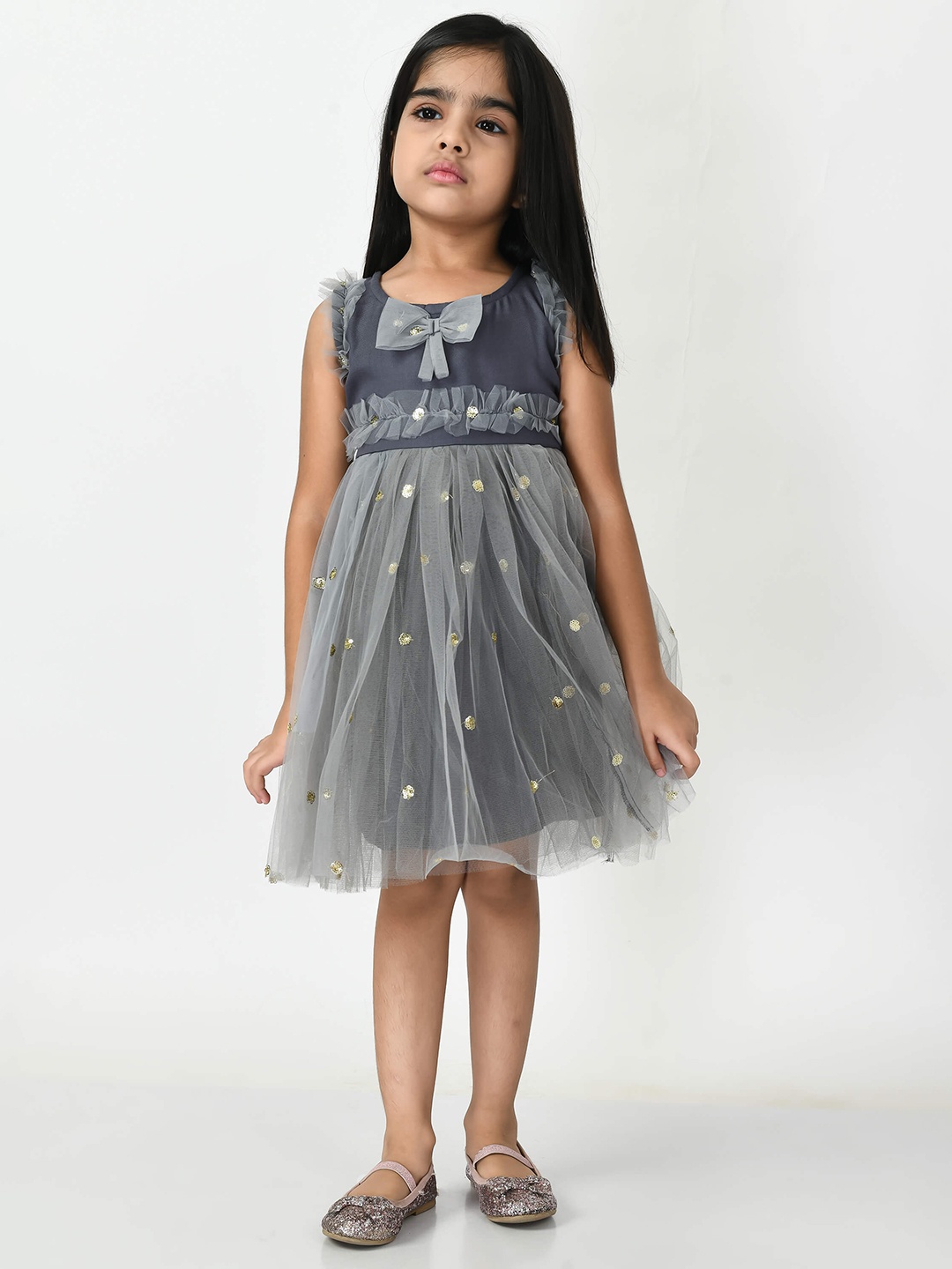 

Bella Moda Girls Grey Embellished Fit and Flare Dress