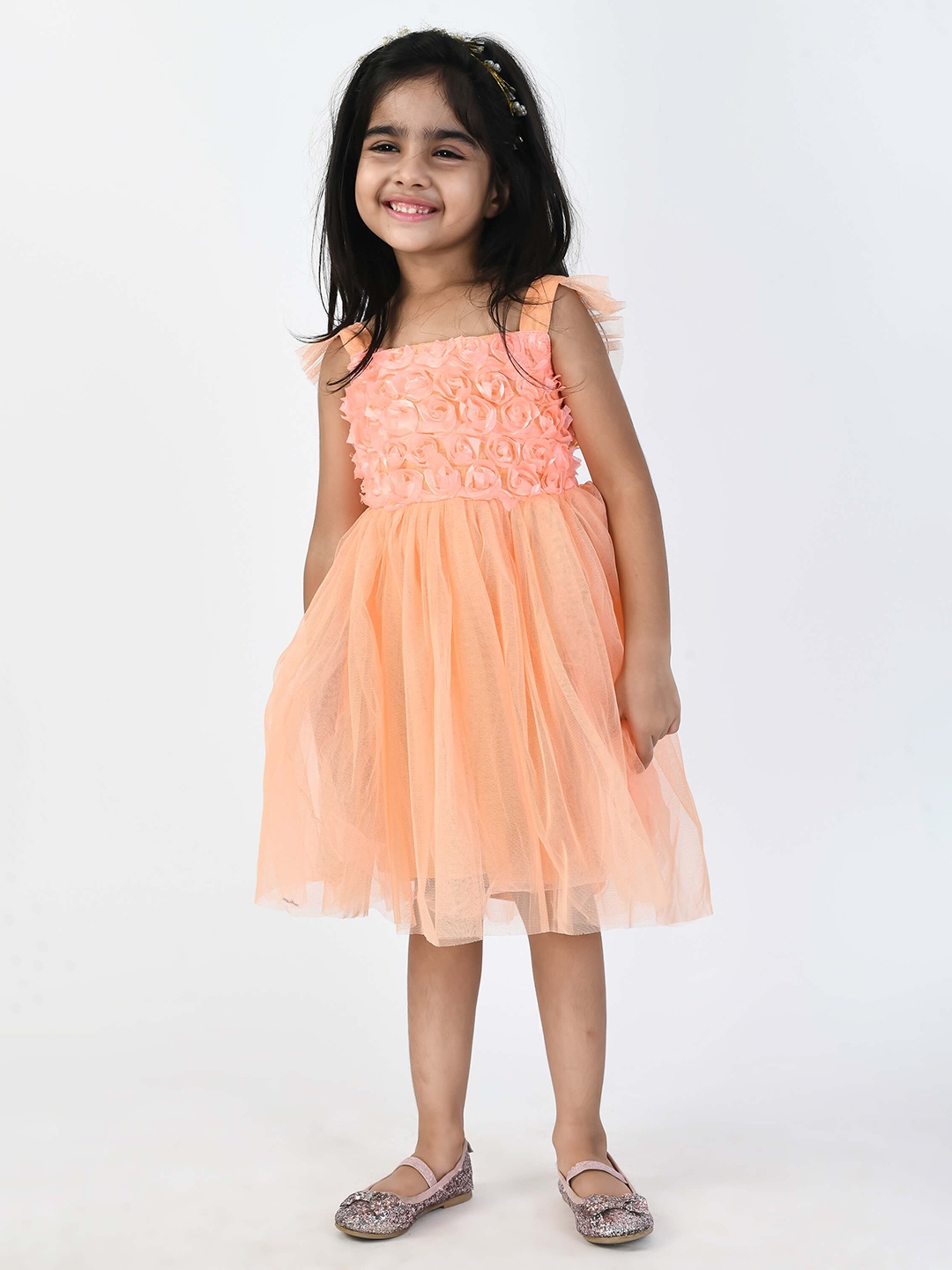 

Bella Moda Girls Peach-Coloured Fit and Flare Dress