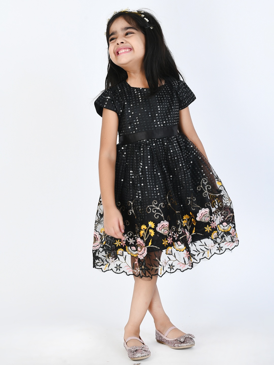 

Bella Moda Girls Black Embellished Fit and Flare Dress