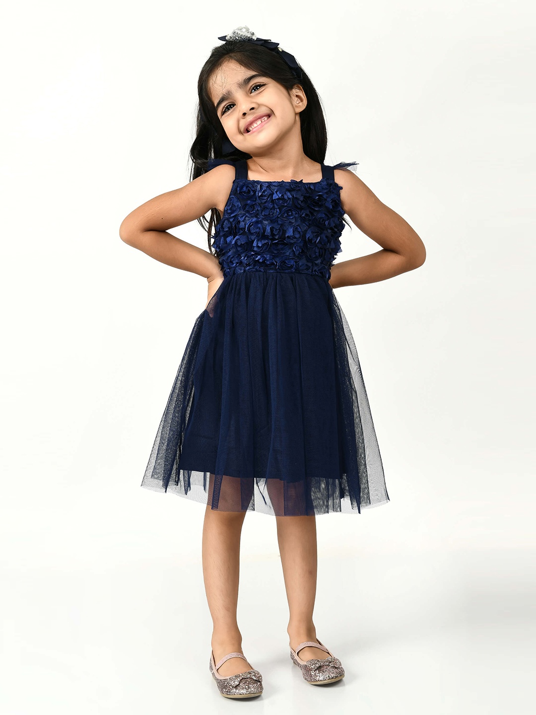 

Bella Moda Girls Navy Blue Embellished Fit and Flare Dress