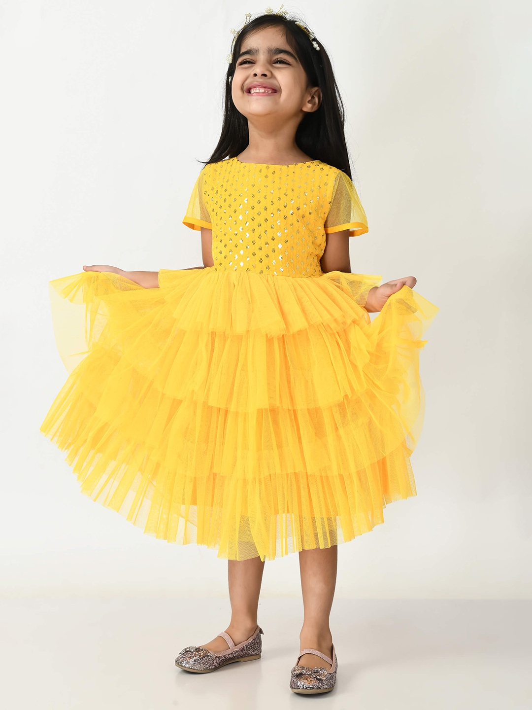 

Bella Moda Girls Yellow Embellished Fit and Flare Dress