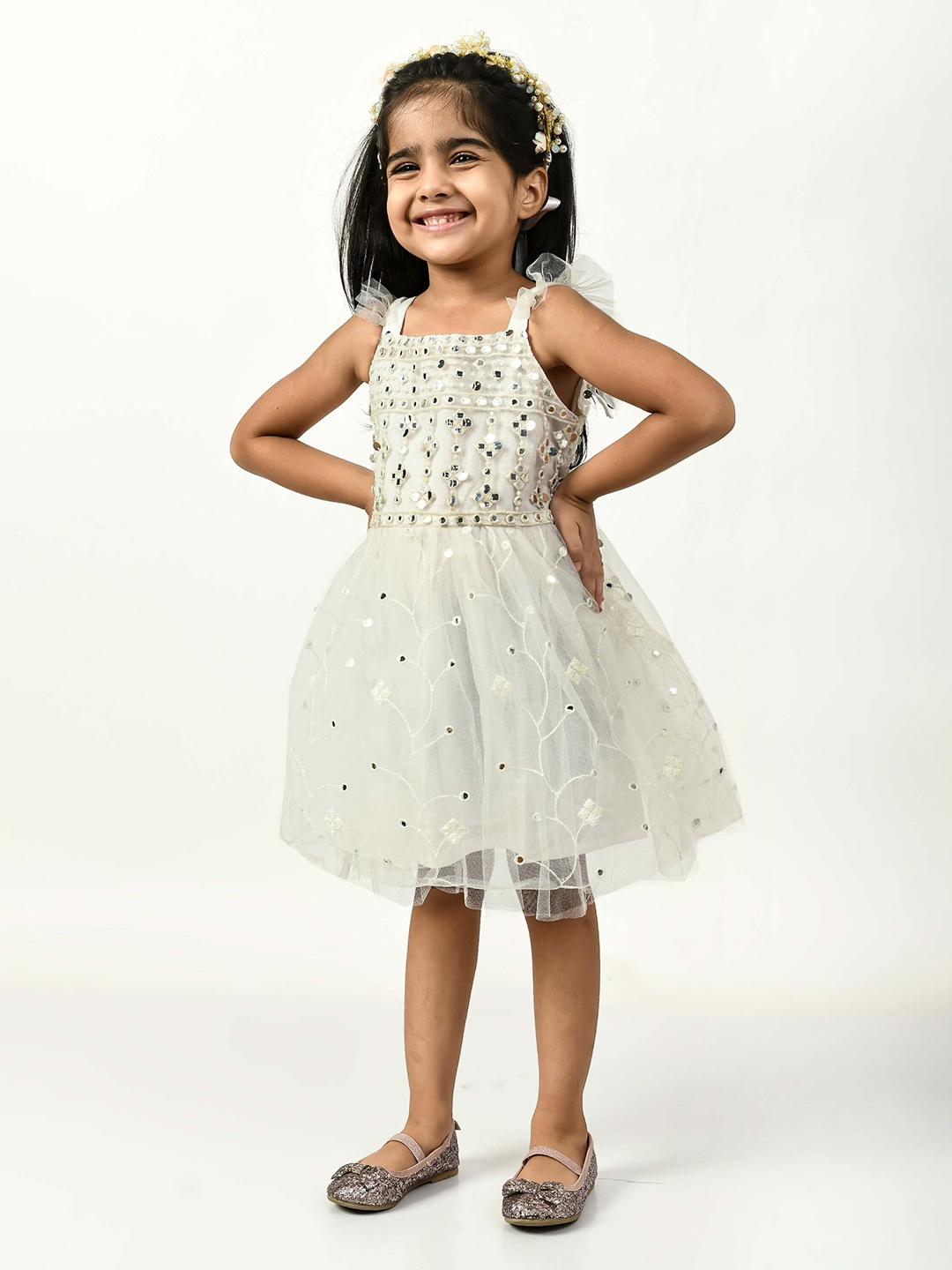 

Bella Moda White Embellished Layered Dress