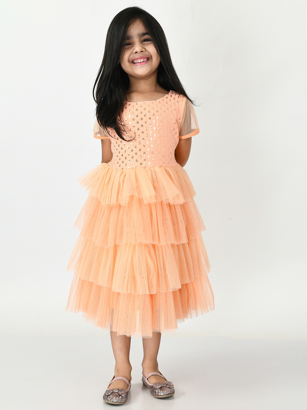 

Bella Moda Peach-Coloured Embellished Midi Dress