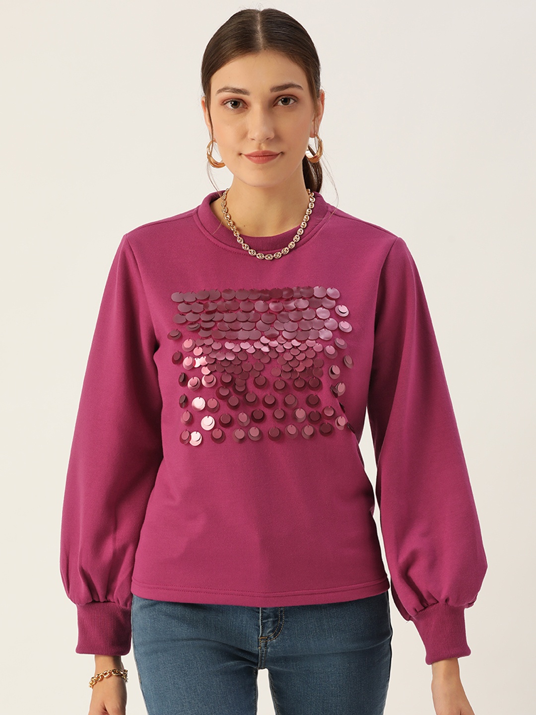 

Antheaa Women Pink Embellished Sweatshirt