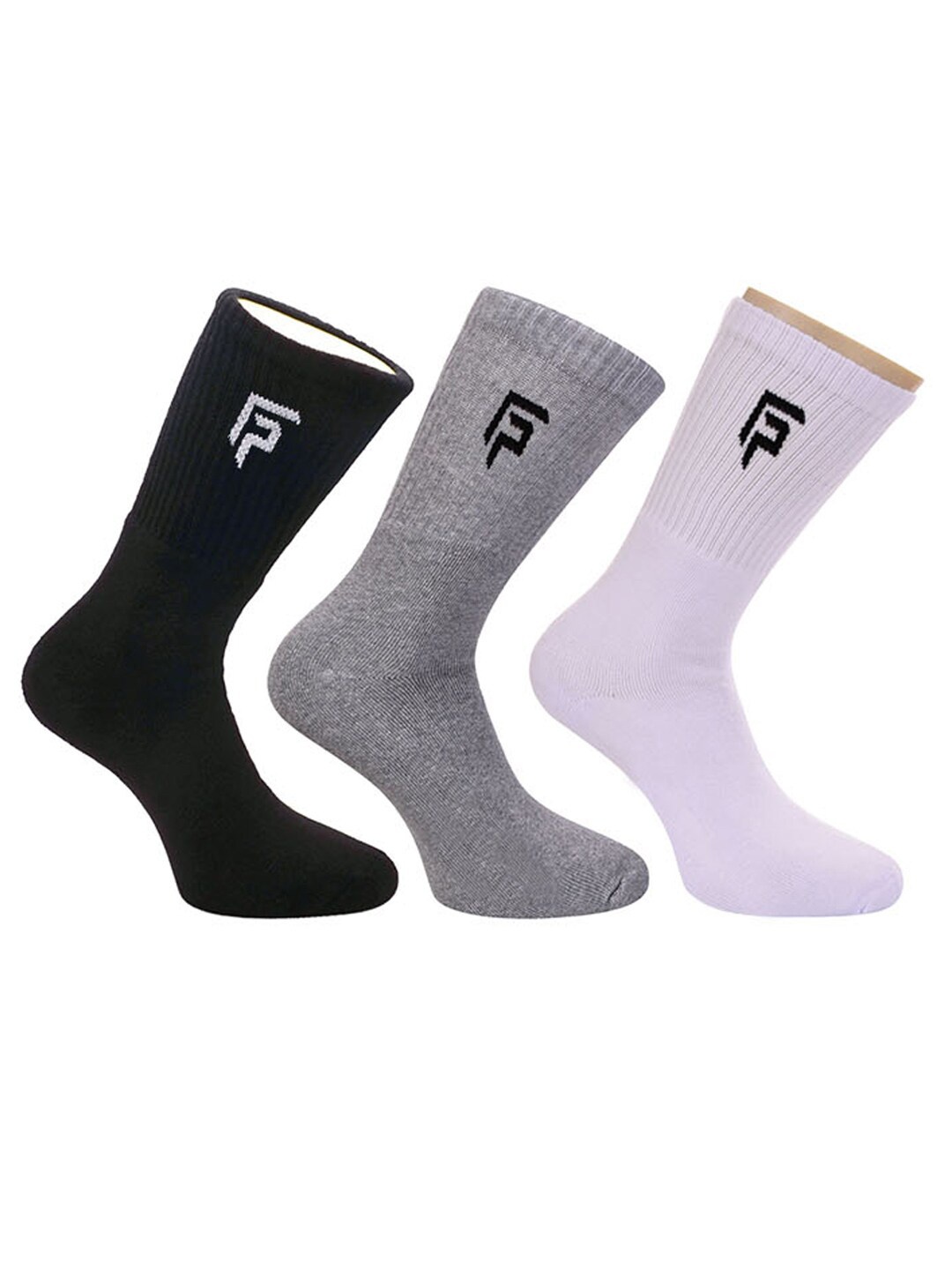 

FOOTPRINT Men 3 Pairs Anti Odour Organic Cotton Calf-Length Solid Bamboo Sports Terry Socks, Black