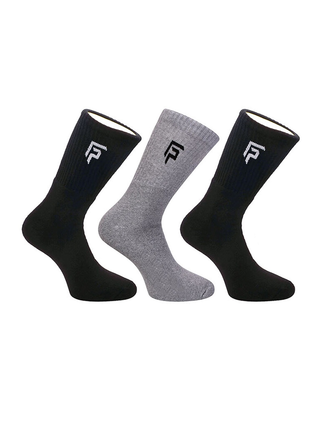 

FOOTPRINT Men 3 Pairs Anti Odour Organic Cotton Calf-Length Solid Bamboo Sports Terry Socks, Black