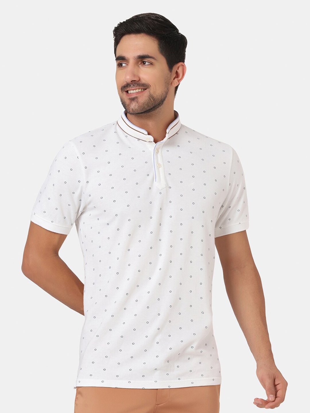 

Blackberrys Men Mercerized Mandarin Collar Tshirt, White