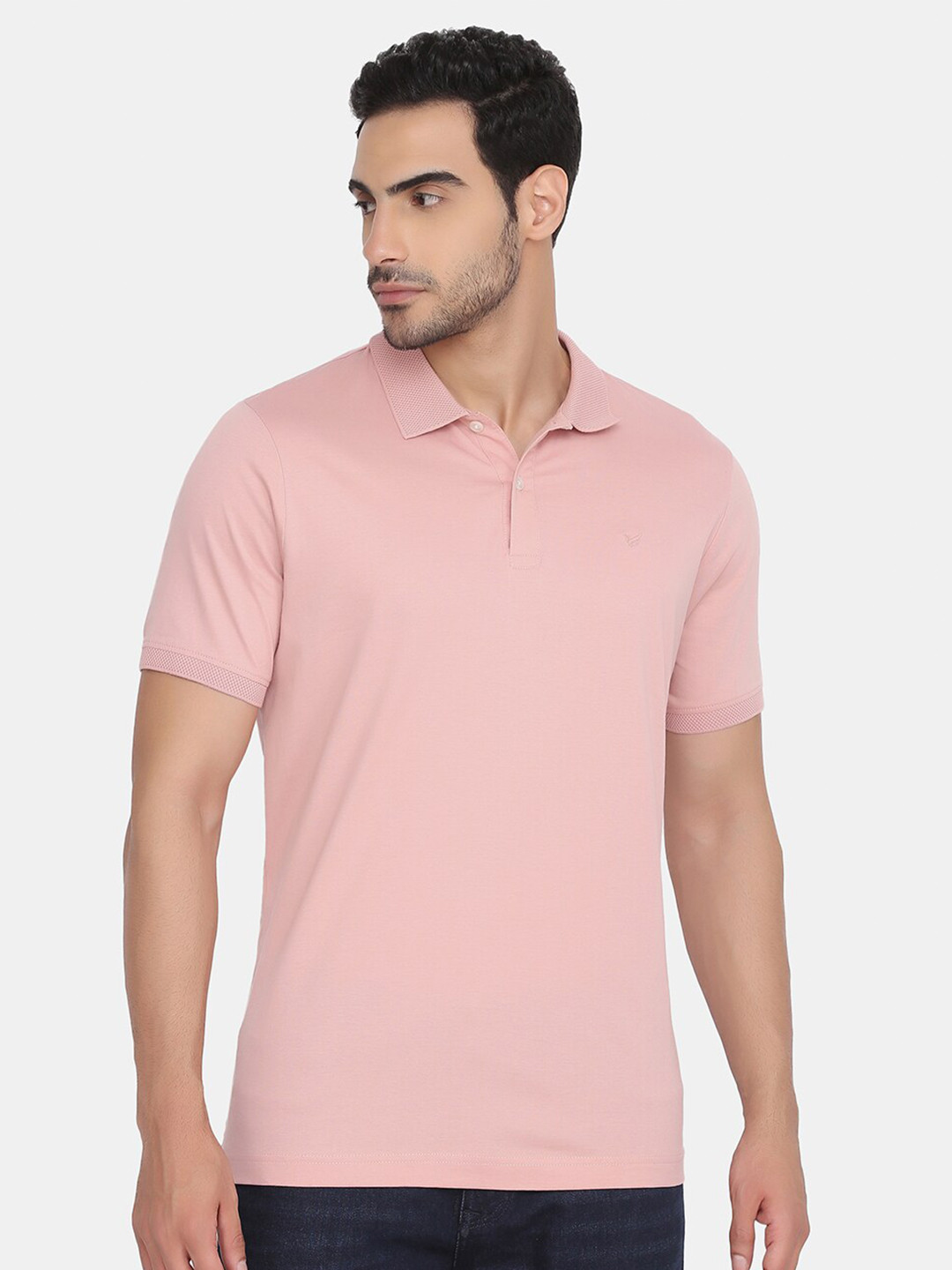

Blackberrys Men Peach-Coloured Polo Collar Slim Fit T-shirt