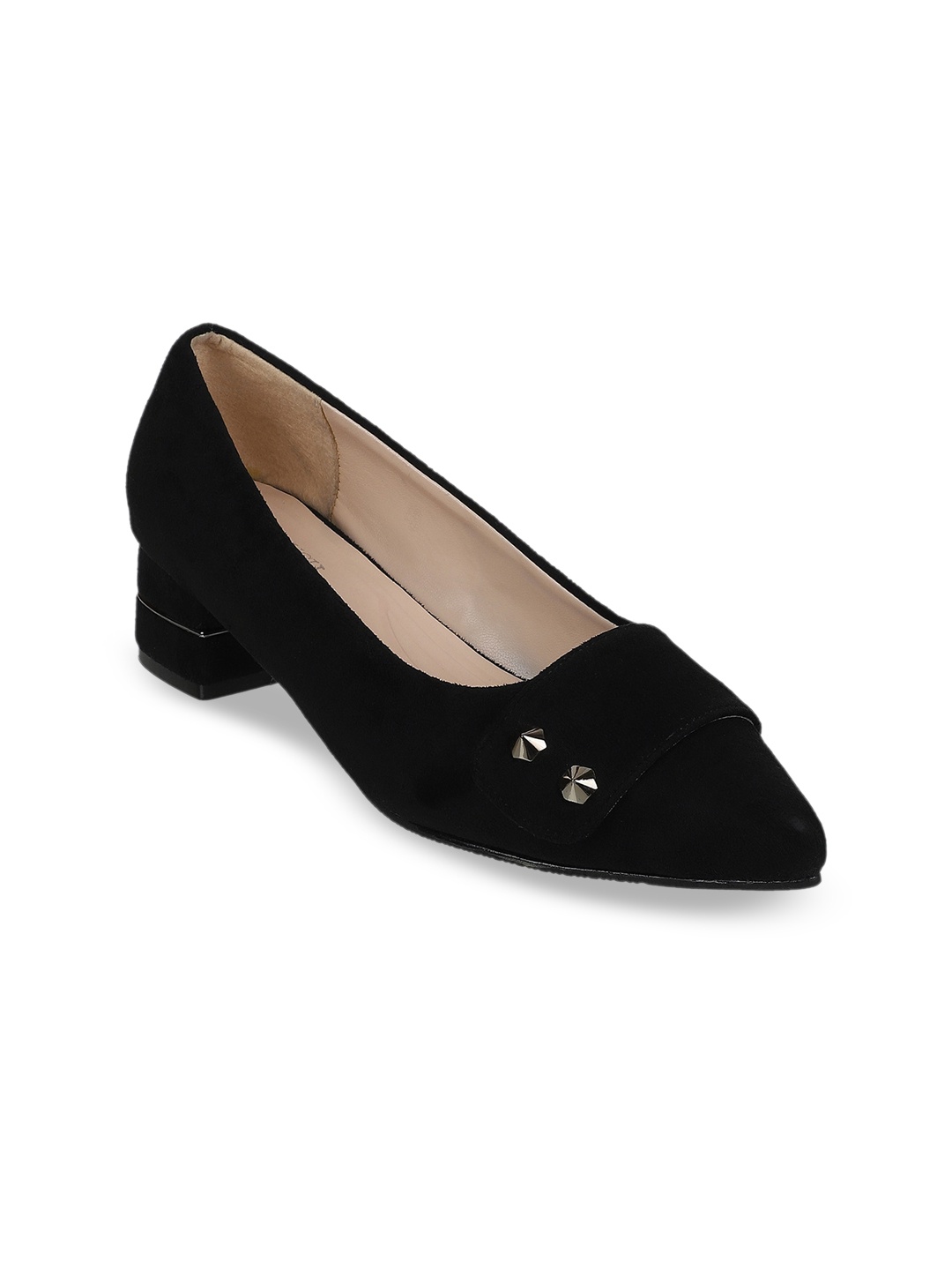 

SHUZ TOUCH Black Velvet Block Heeled Pumps
