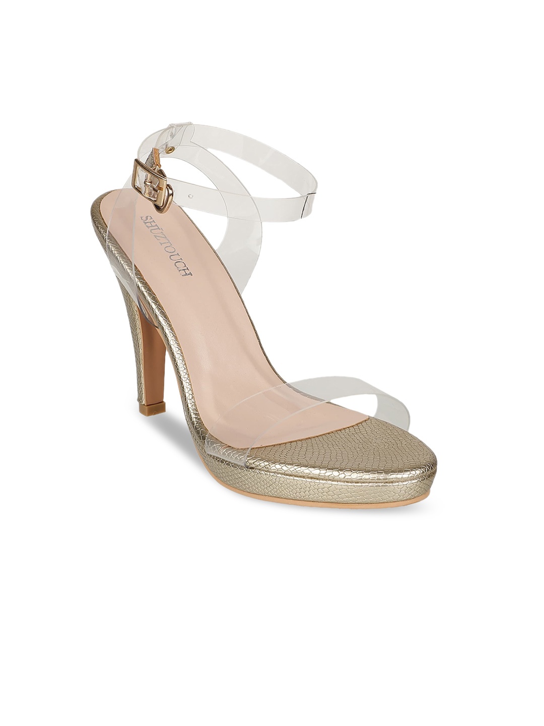 

SHUZ TOUCH Gold-Toned High-Top Stiletto Heels with Buckles